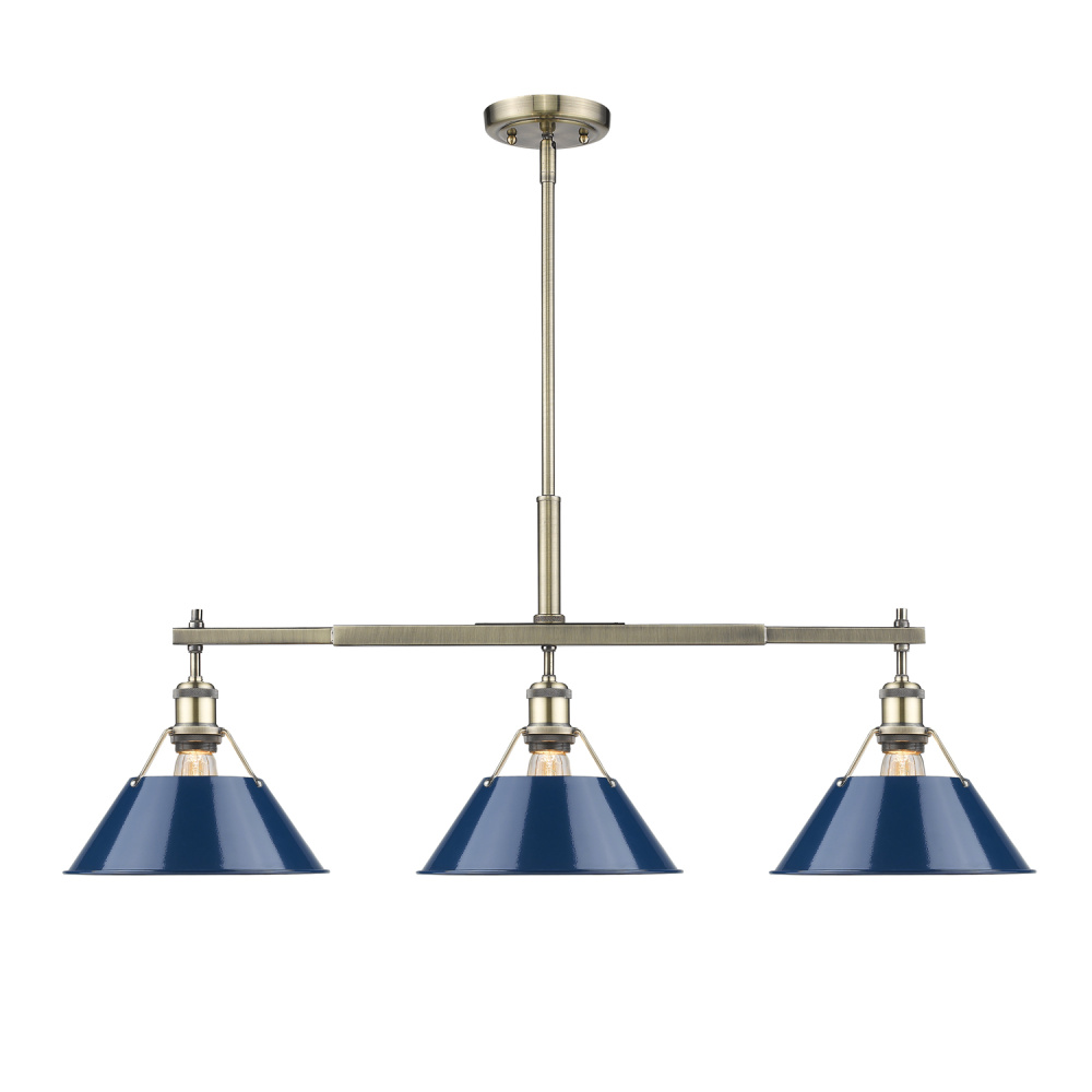 Yep by Golden Lighting Orwell 3-light Island Light in Aged Brass and Navy Blue shade